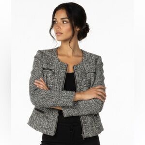SOFT SURROUNDINGS Blazer Jacket Boucle Hook Tweed Career Gray Medium